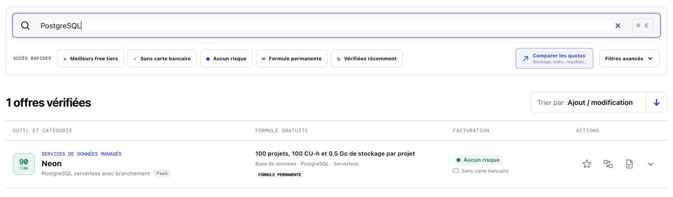 Catalogue filtré par une recherche PostgreSQL avec un résultat correspondant